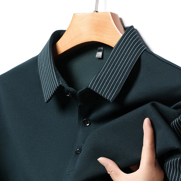春季商务休闲长袖T恤男士宽松打底POLO衫打底衫翻领男装薄款纯色