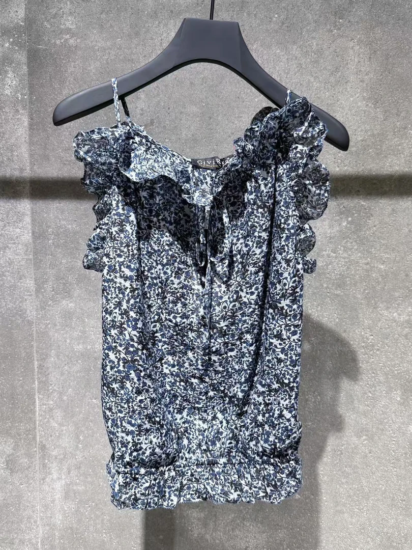 【Ann.G】X027 夏日小蓝碎花吊带上衣