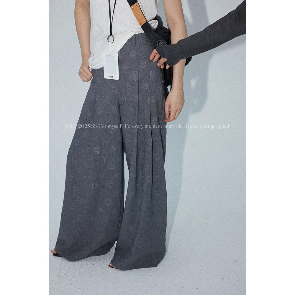 JCCC影子【花色剪影】深灰色设计感立体花朵阔腿休闲裤JE4DSK15