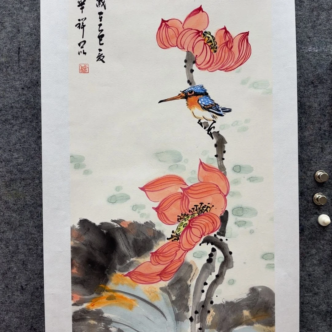 国画润*盛祥昆手绘荷花图