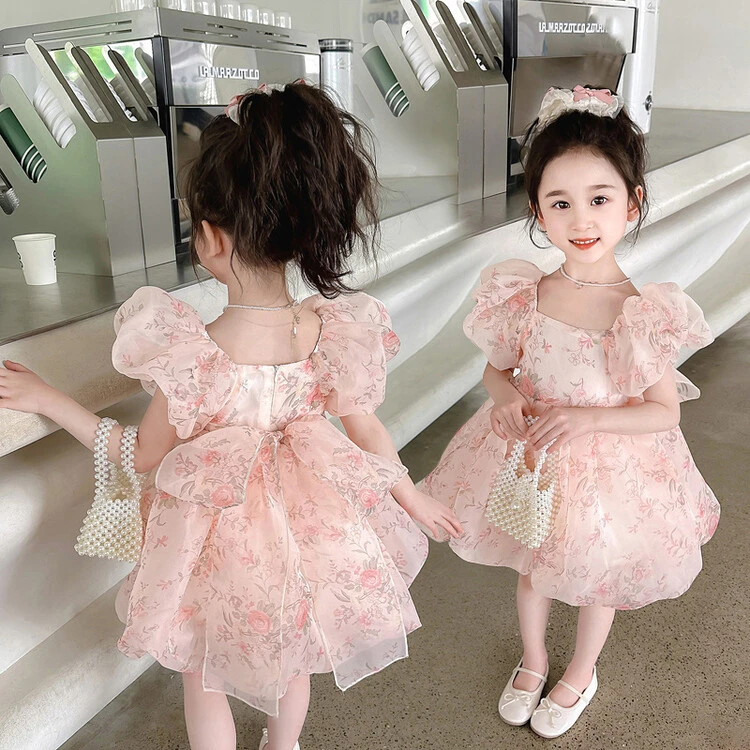 小孩女童夏季连衣裙ins风公主裙女孩洋气童装宝宝韩版泡泡袖裙子