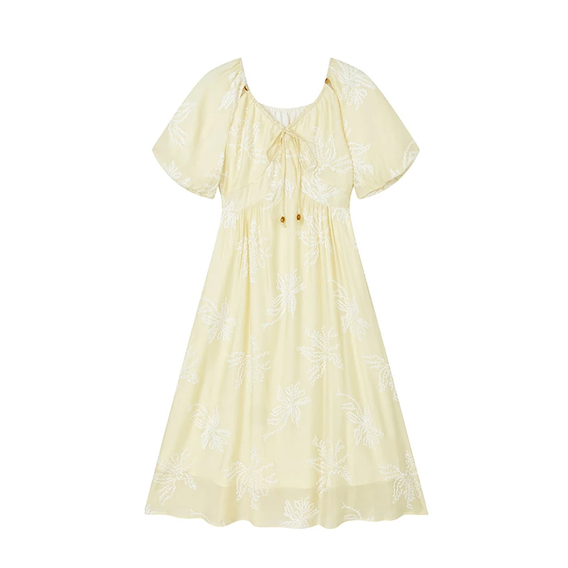 【云云专属】V领系带连衣裙W6786