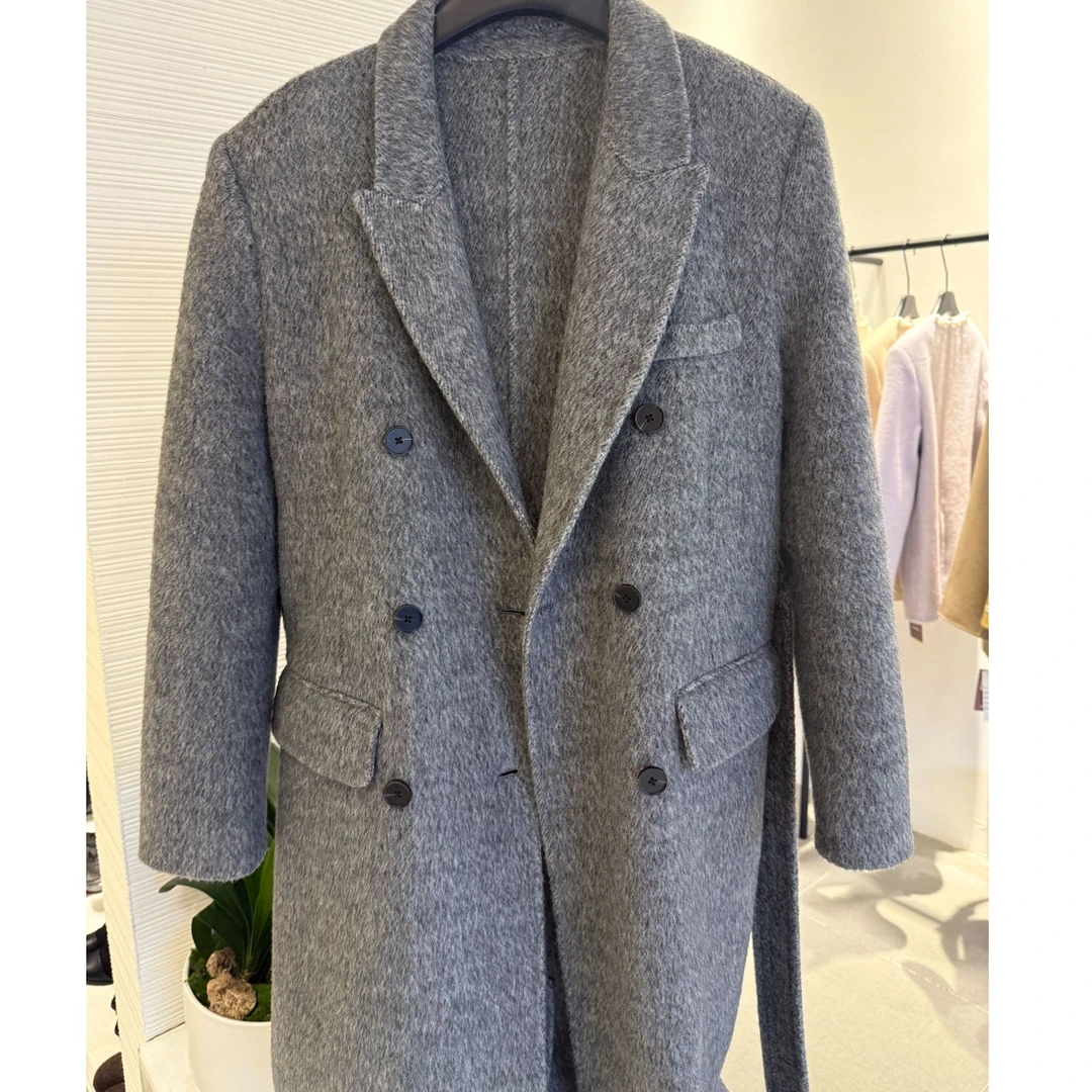 西装领老钱风大袖收口袖毛呢外套中长款毛呢呢子经典双面呢