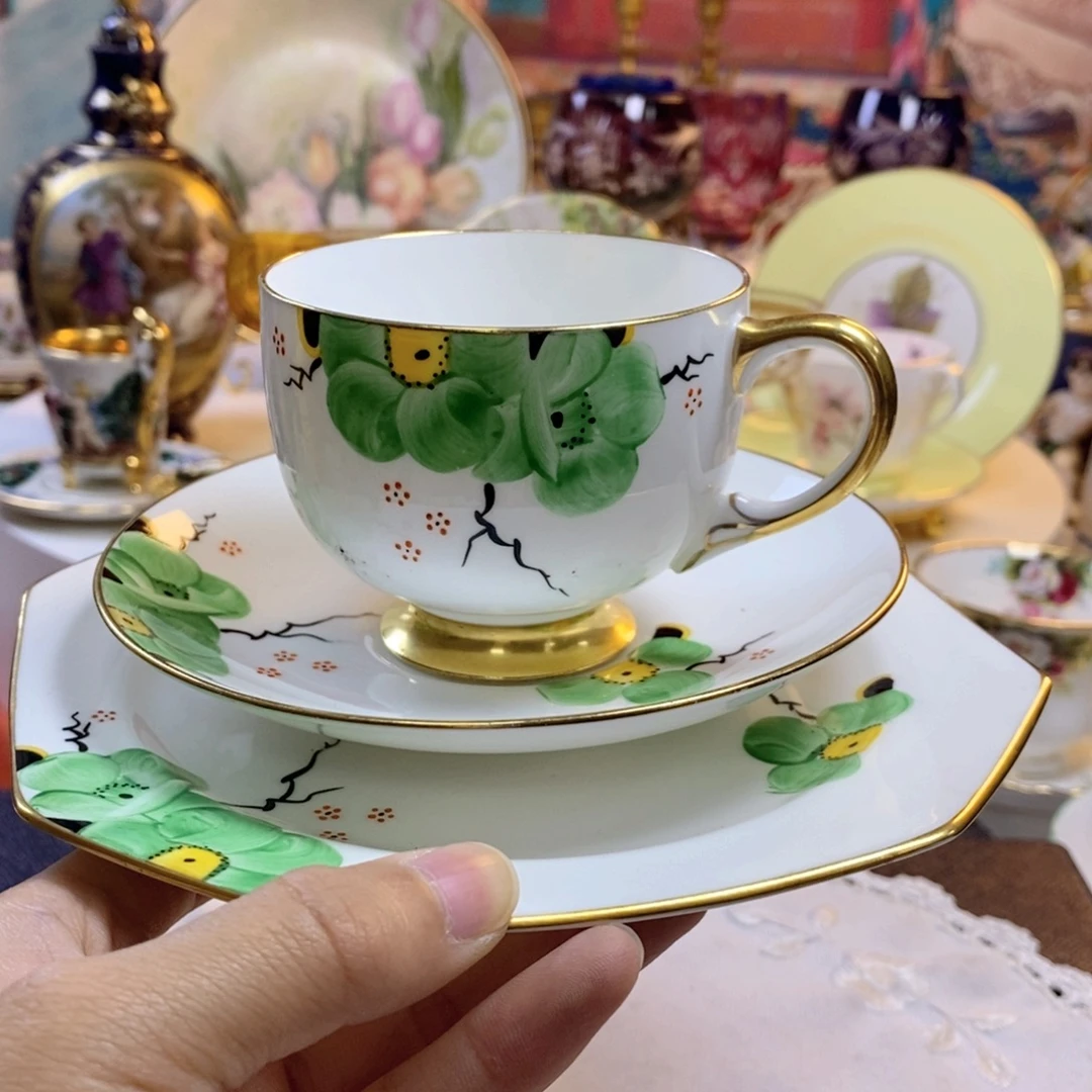 瓷片手绘瓷器欧瓷咖啡杯水晶杯