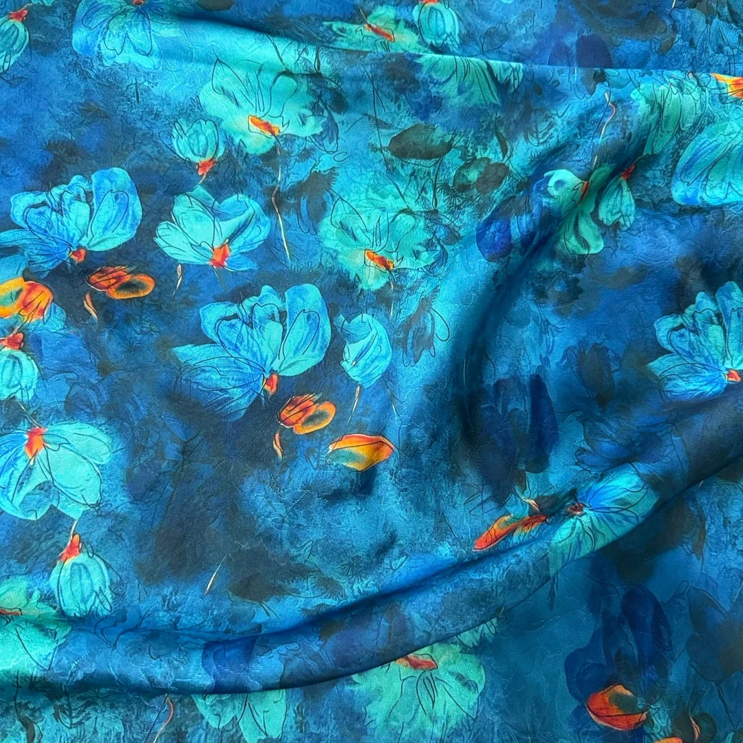 【蓝铃花】人丝红云纱香云纱新中式时尚国风服装面料