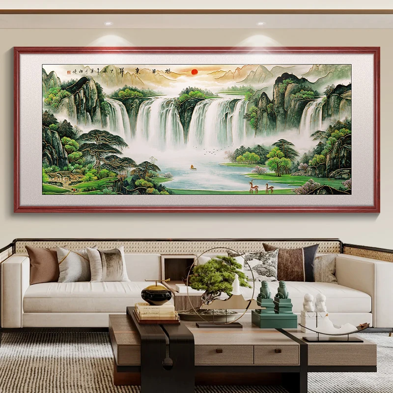 画事未了【旭日东升】鎏金画新中式喷绘国画客厅背景装饰画山水壁画