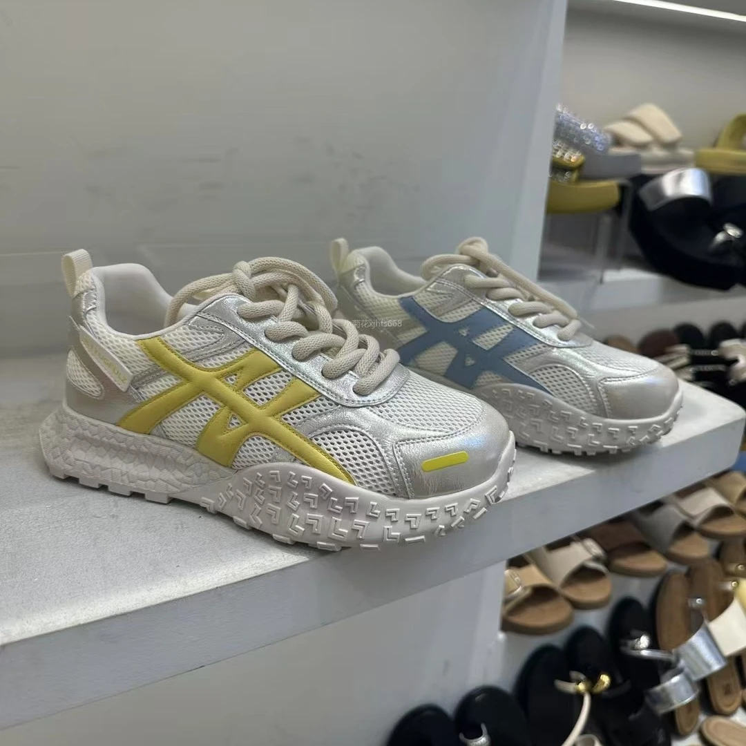 真皮老爹鞋女2025夏季新款网面透气阿甘鞋女厚底运动鞋百搭鞋子女