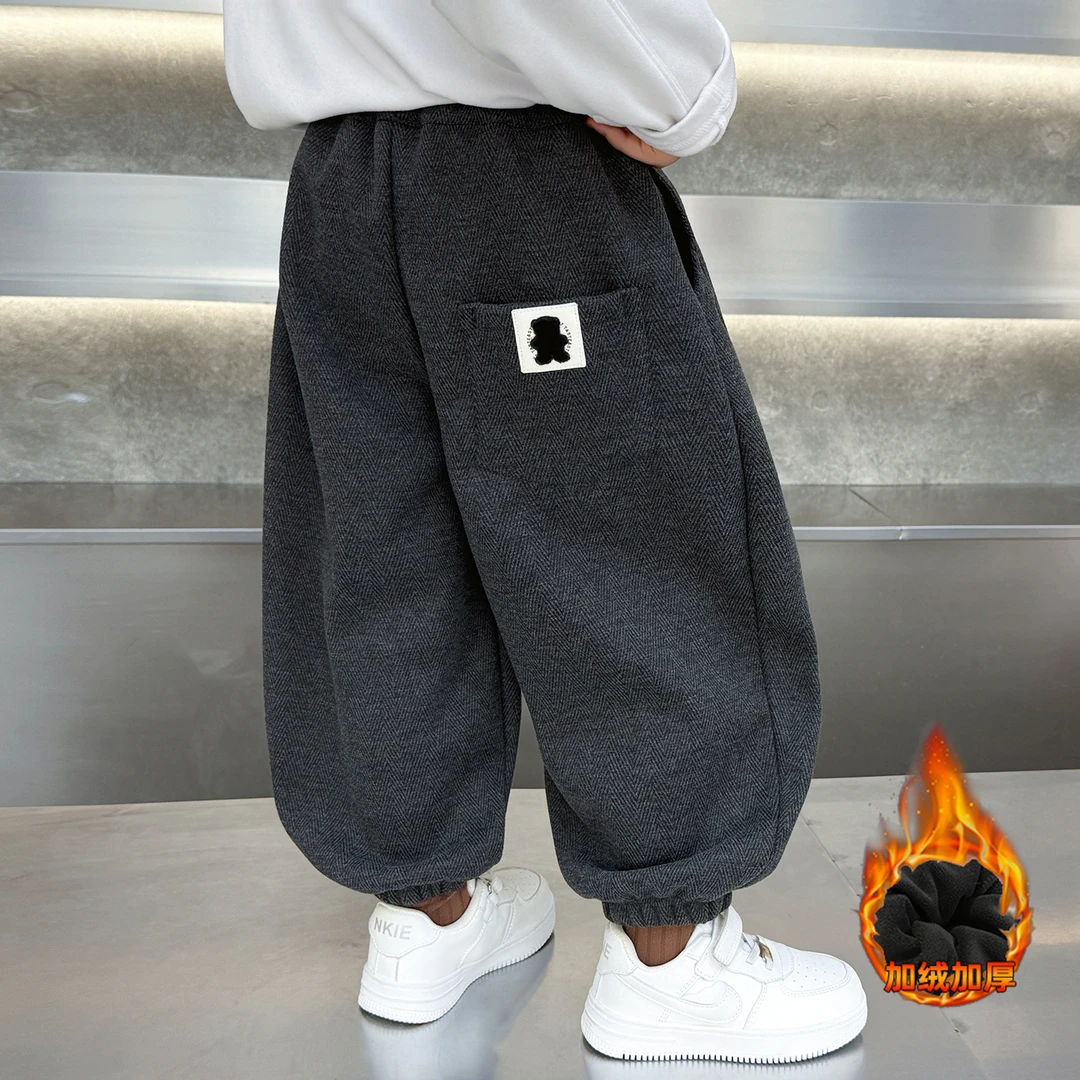 男童加绒裤子2025冬季新款儿童灯笼裤时髦洋气宝宝一体加厚束脚裤