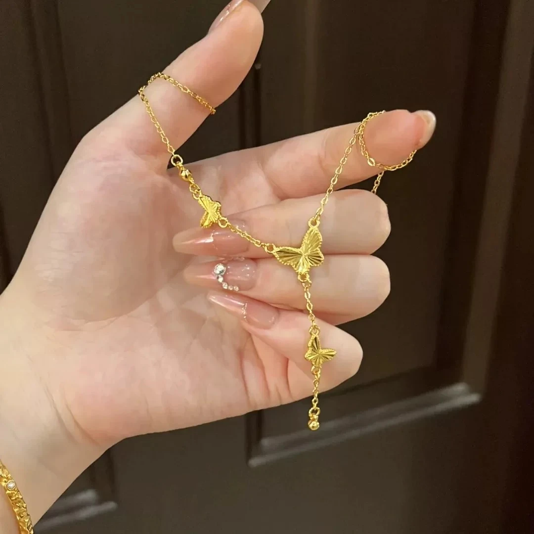 铜合金吊坠 流苏小仙蝶蝴蝶套链项链时尚感