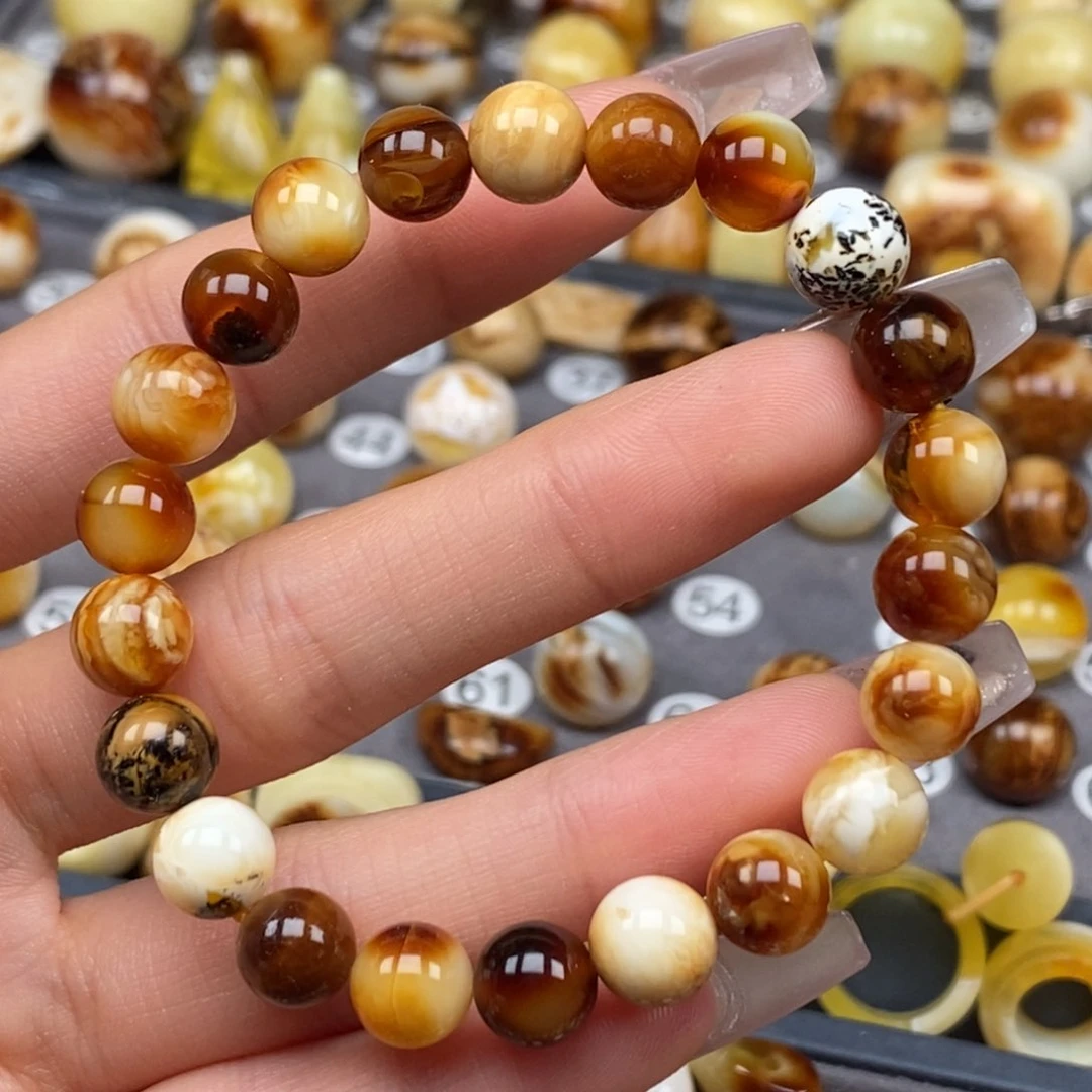 琥珀未镶嵌耳饰多宝手串
