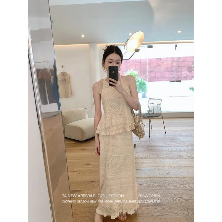 【7.31】罗马日记·14针织机純天丝套宽松镂空XY7044F1122B