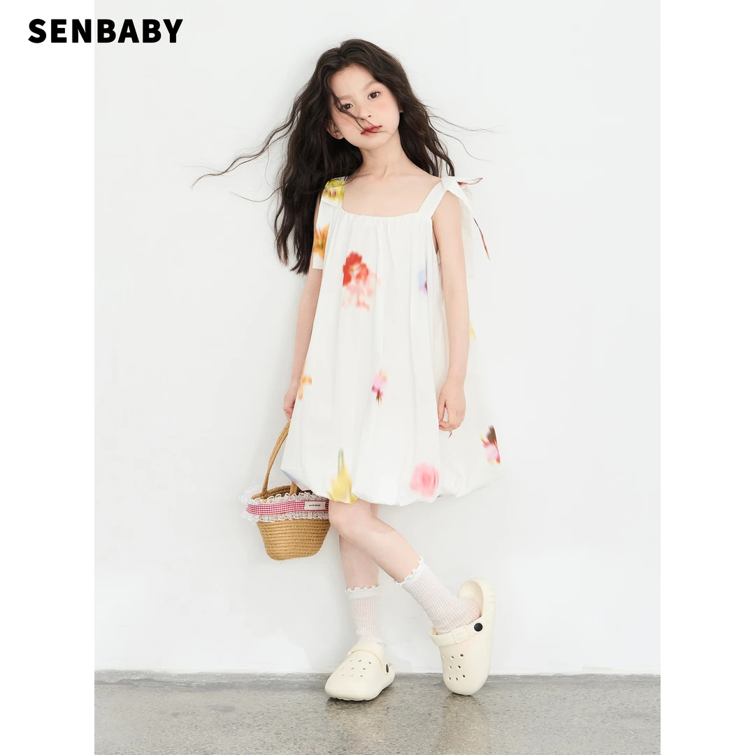 【现货】senbaby童装 女童背心裙夏季新款无袖吊带裙韩版清新花苞裙