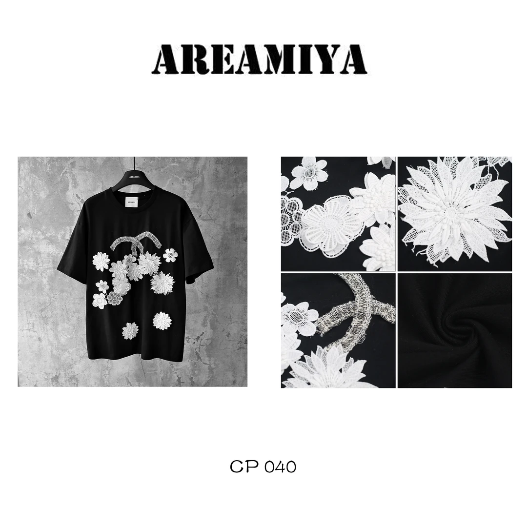 【盛开】复古蕾丝花卉圆领T   CP040