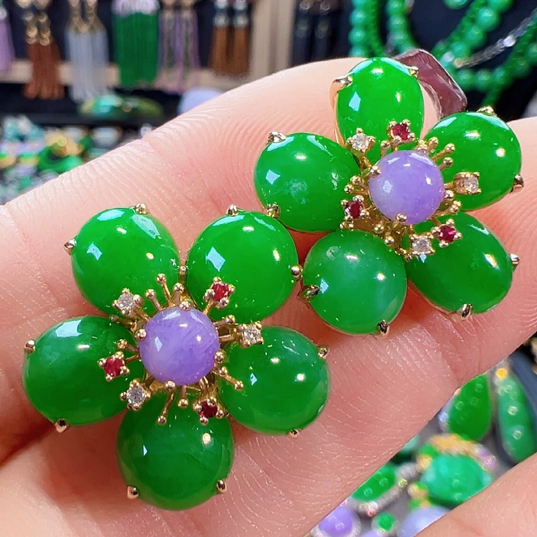 翡翠18K金镶嵌耳饰签收后24小时鉴赏期