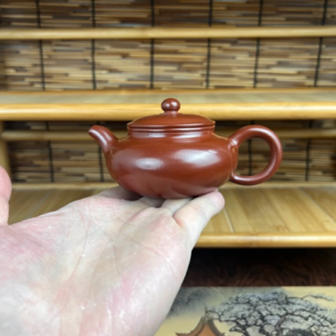潮州朱泥手拉壶（大红袍仿古壶120毫升）冲泡茶壶功夫茶壶可控水
