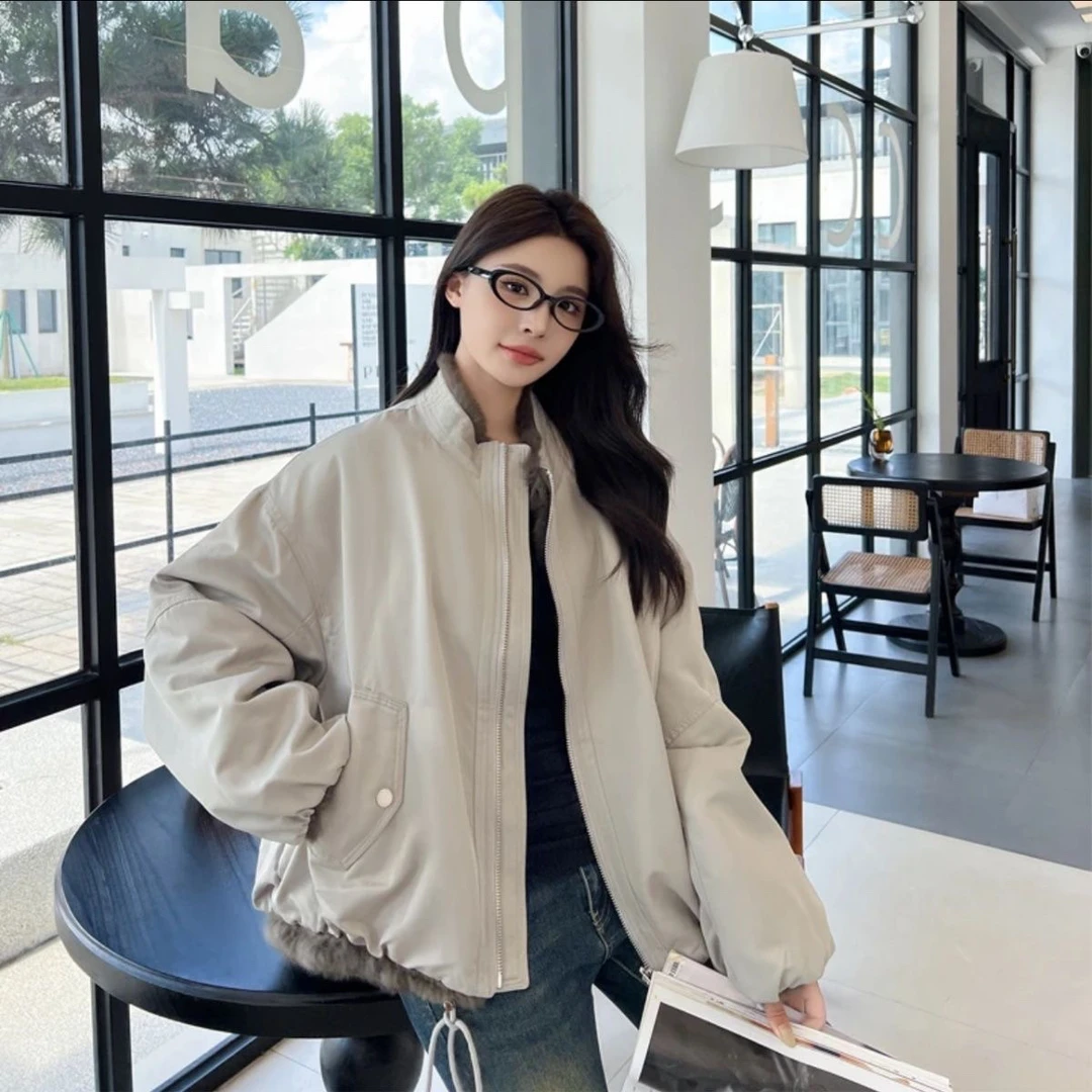 2025新款兔毛两面皮草叠穿女士休闲反季两面穿短款皮草派克服百搭