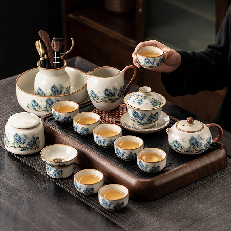 汝窑功夫茶具套装2025新款家用轻奢高档陶瓷茶壶茶杯办公泡茶用品