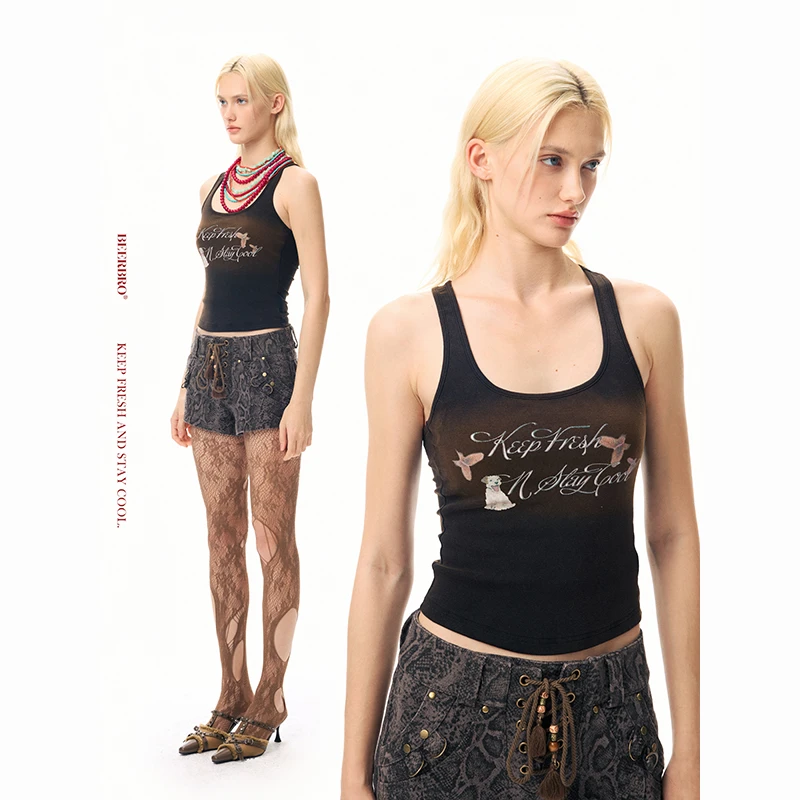 『反叛Y2K』 闪粉印花小狗带胸垫背心上衣 BZ25CLM1106-1DD