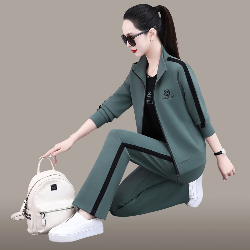 高级运动套装女春秋2025新款品牌立领卫衣宽松跑步服休闲三件套潮