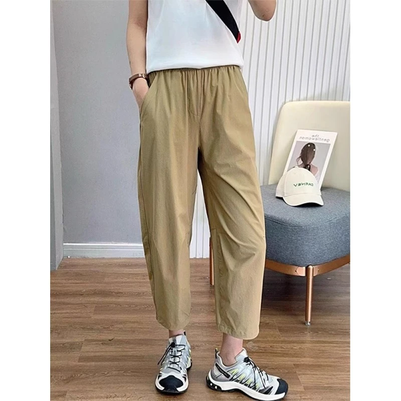 哈伦八分气球裤女2025夏季新款梨形胖mm宽松显瘦速干运动休闲裤子