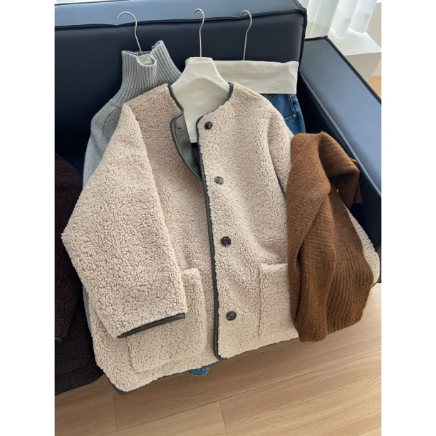 大红- "糖炒栗子"挚爱两色廓形北欧简约风环保皮毛外套女