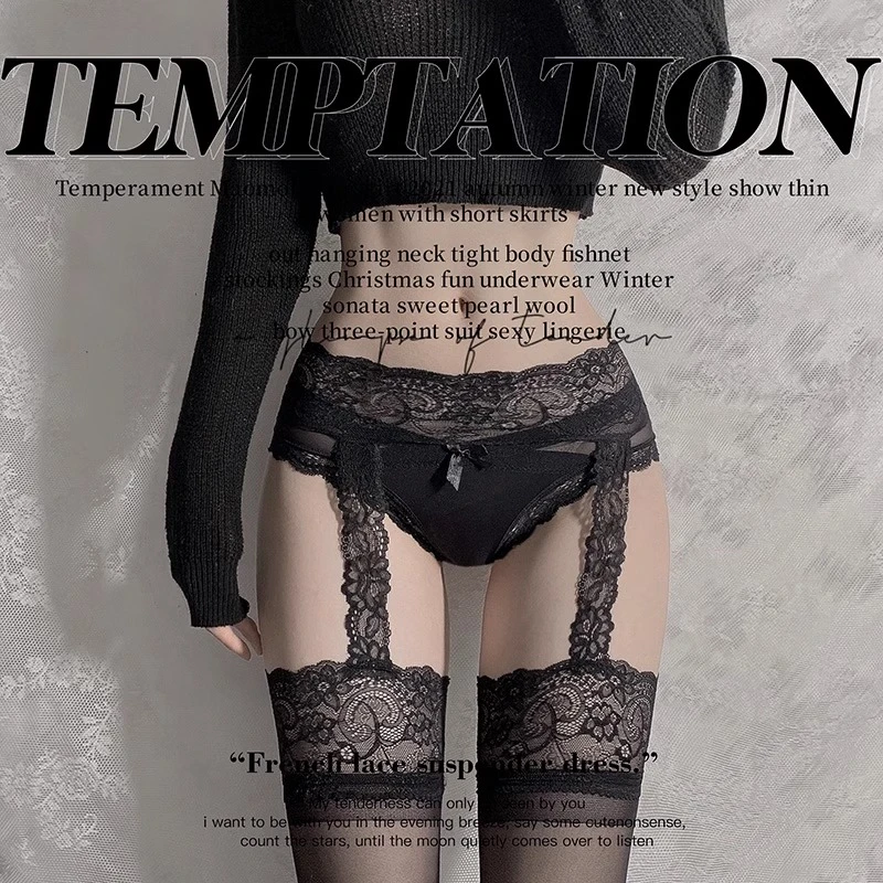 纯欲风蕾丝一体式吊带袜满分腿精性感可爱连裤袜内衣波点黑丝丝袜