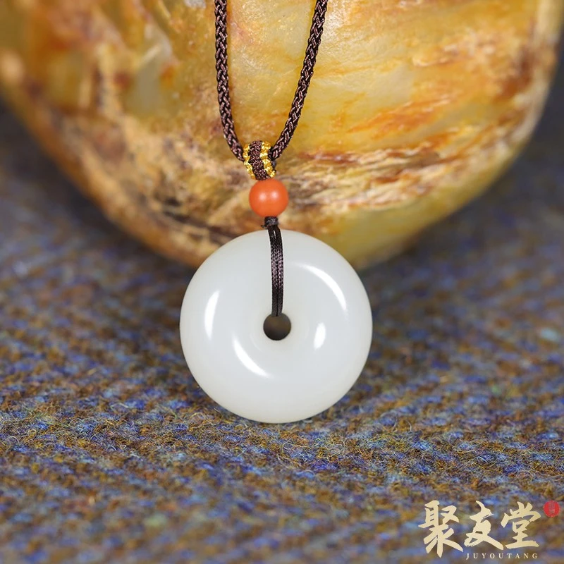 W66聚友堂玉雕10克新疆和田玉籽料白玉平安扣玉扣面包圈挂件玉坠