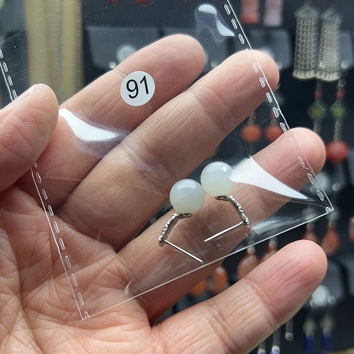 和田玉耳饰银S925镶嵌W*N