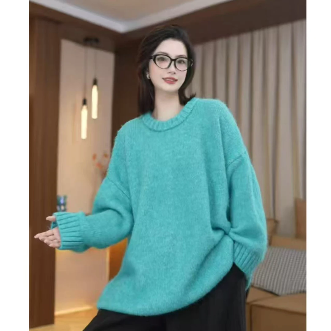 【多巴胺】冬季加厚新款宽松慵懒风百搭圆领针织毛衣