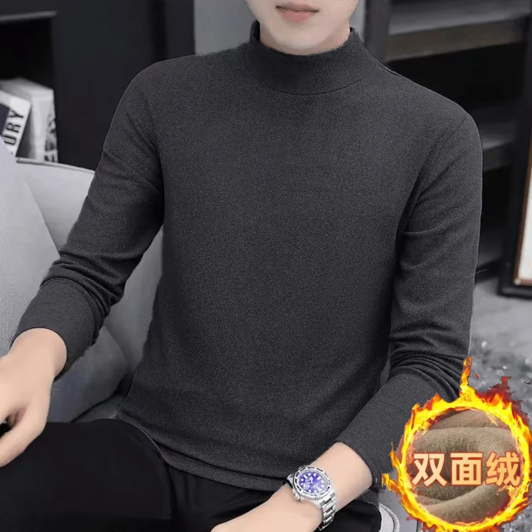 德绒半高领长袖卫衣T恤百搭男秋冬季潮流休闲卫衣内搭外套打底