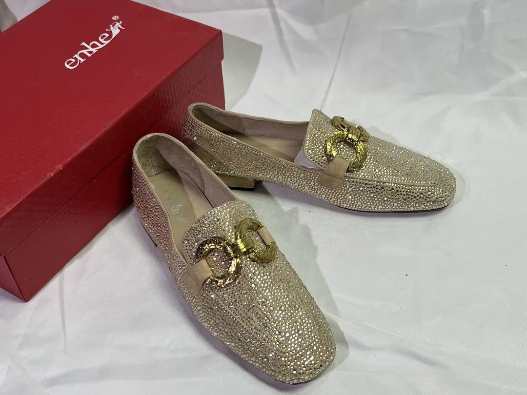 【19号】中跟低跟乐福鞋休闲水钻马衔扣薄款女鞋见外包装