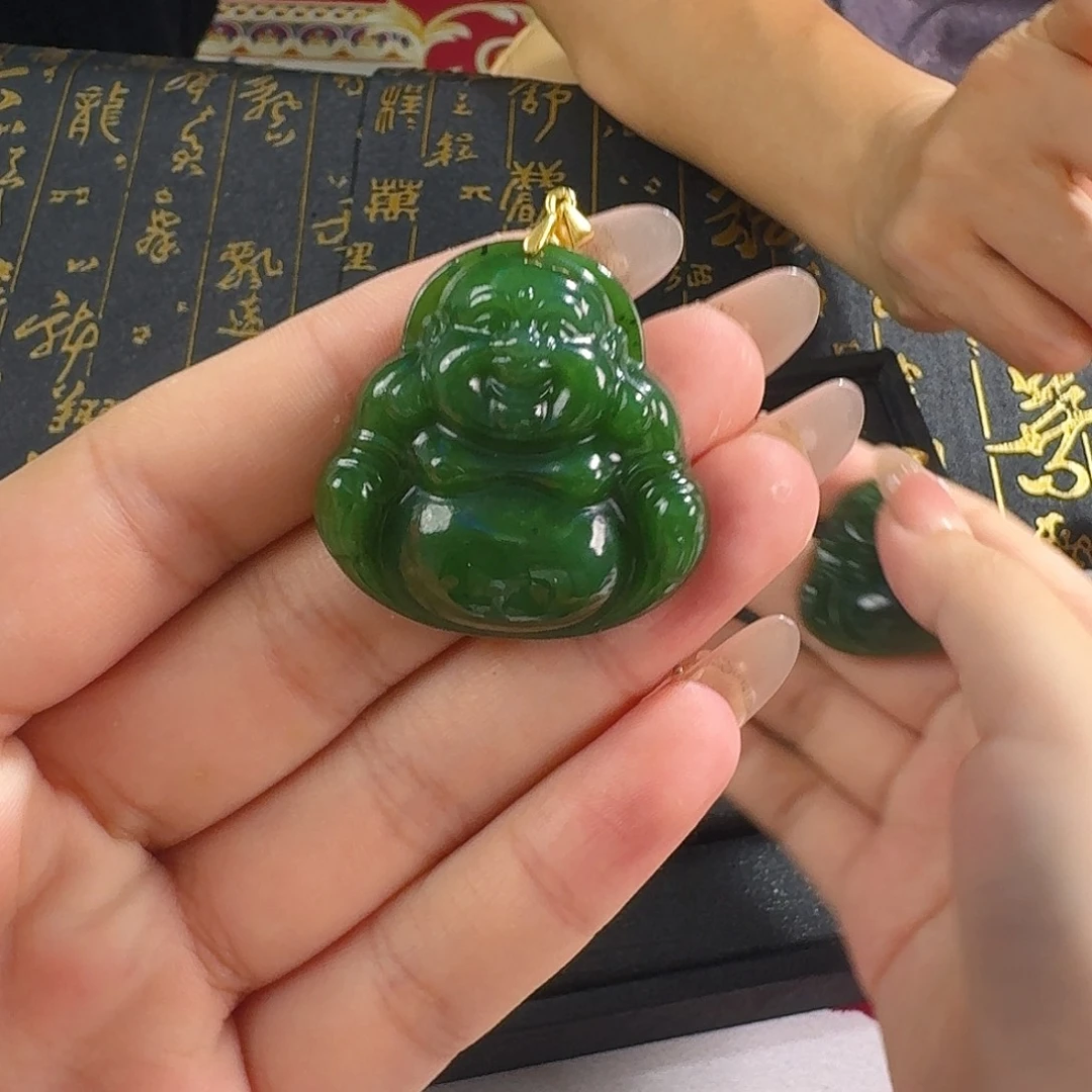 颈饰银S925镶嵌和田玉碧玉卡35佛公