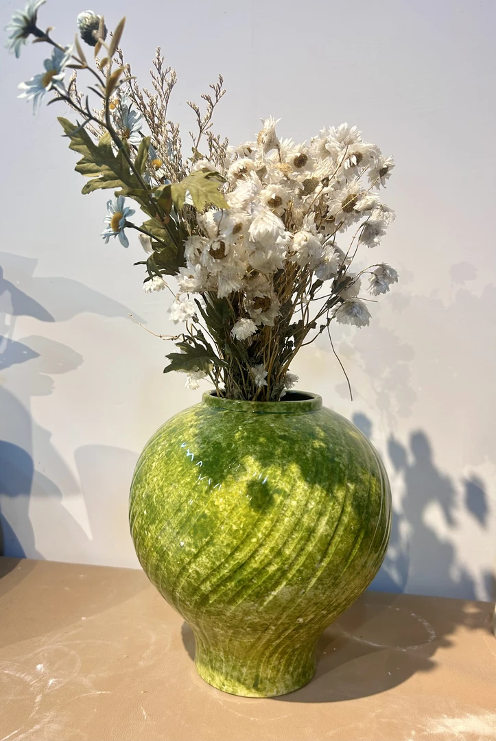 景德镇陶瓷花盆花器青绿轻奢款