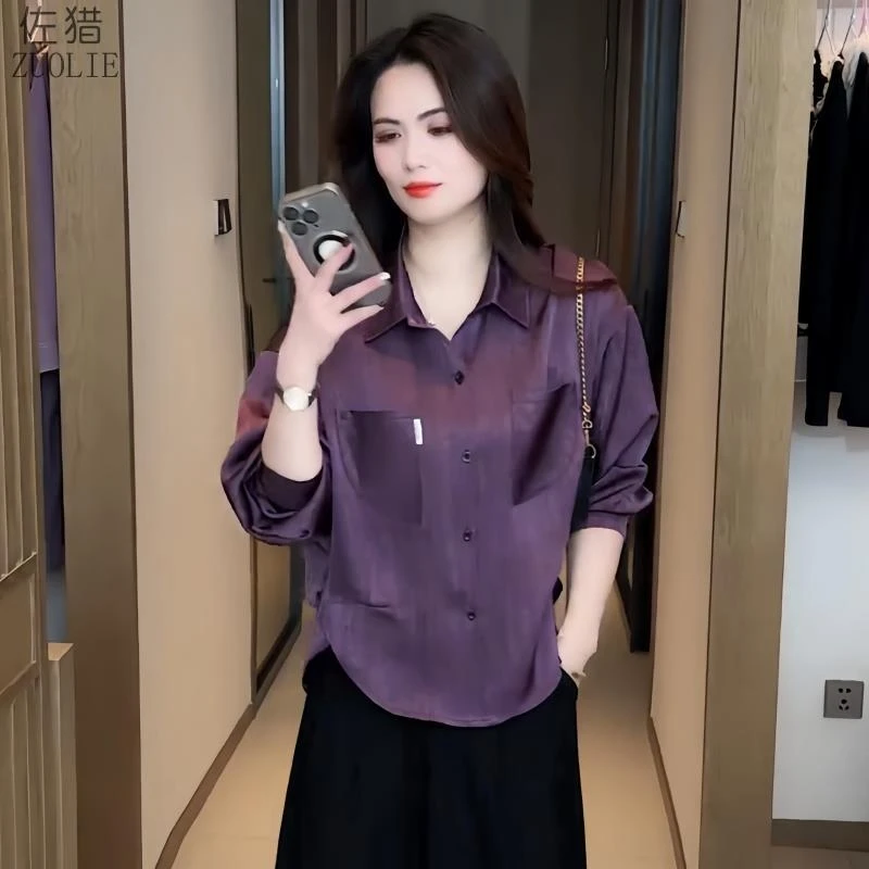 时尚气质衬衫女士春秋新款今年流行条纹翻领衬衣宽松减龄洋气上衣