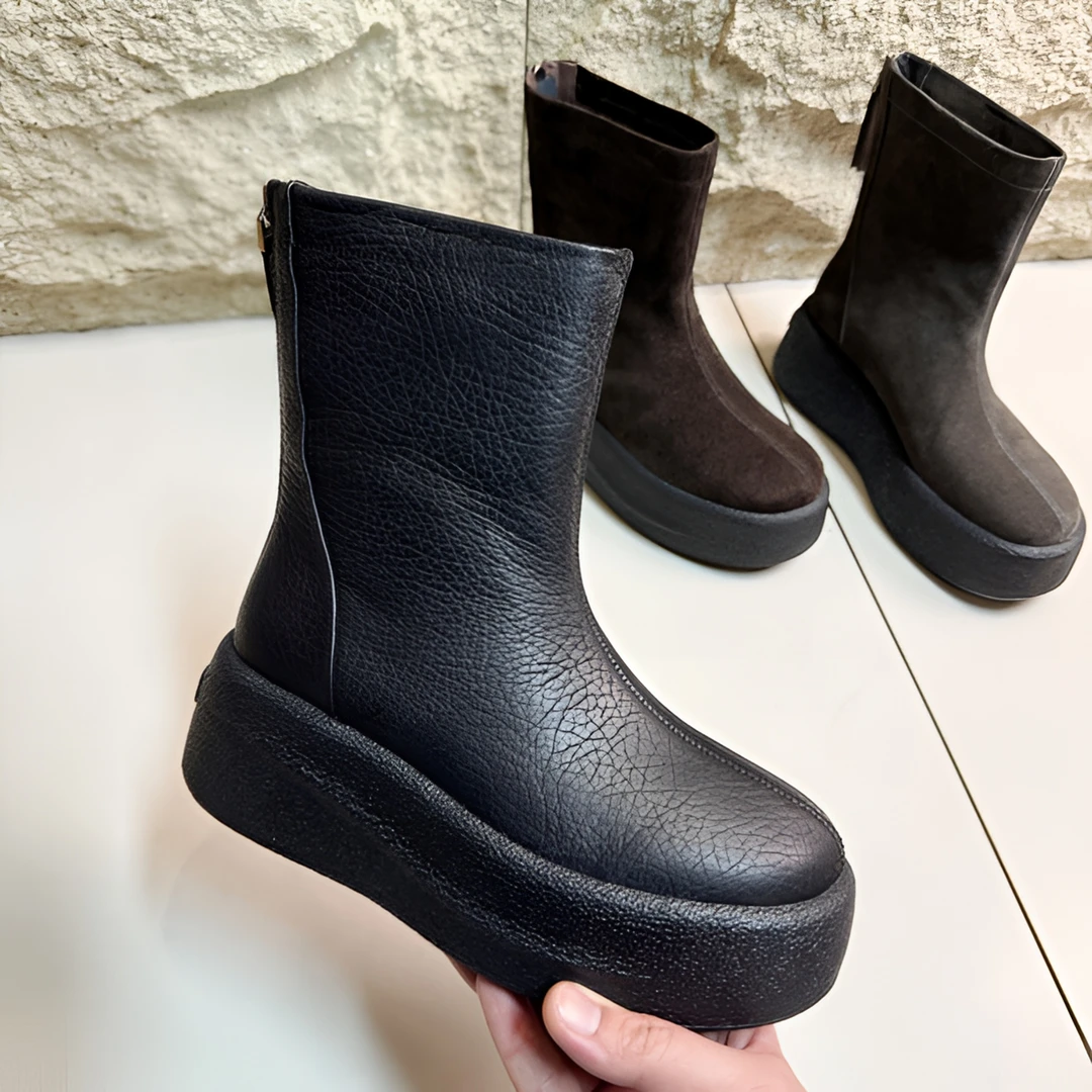 防滑拉链防水中跟短靴瘦瘦靴平底靴子时装