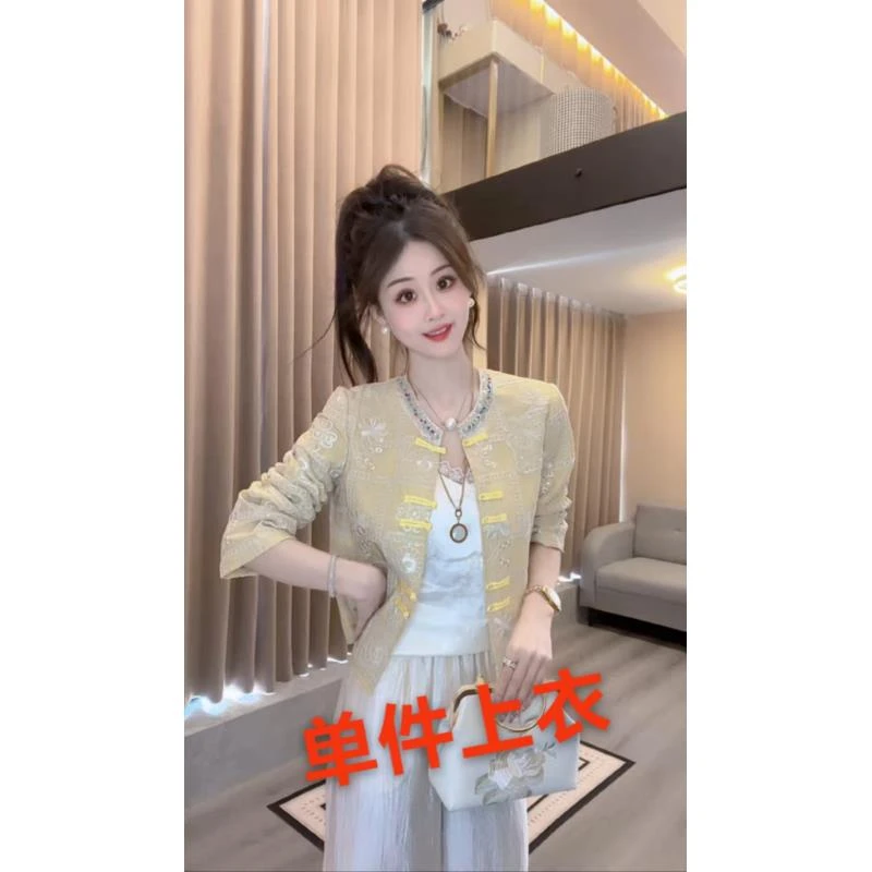Ling【珠光宝气】上衣秋季开衫圆领中国风防晒宽松型复古时尚百搭外