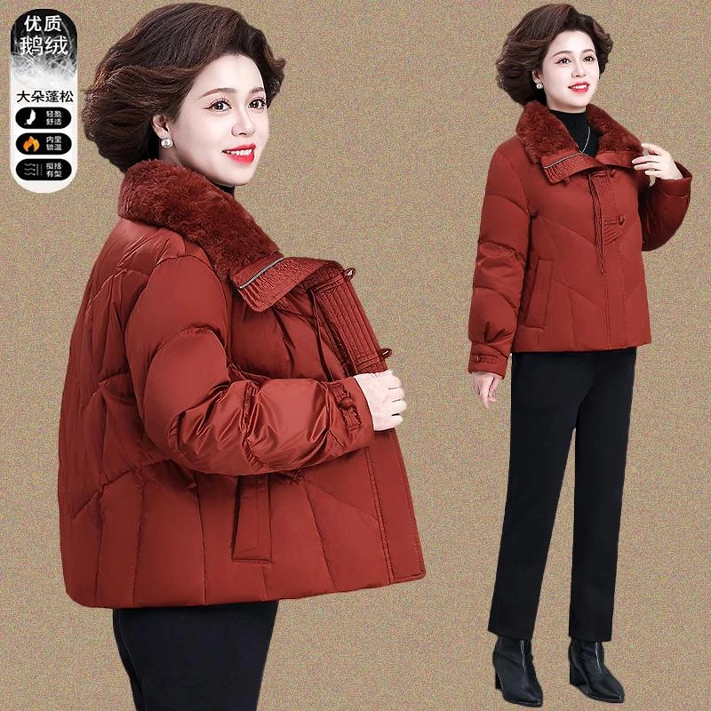恒源祥小个子冬装鹅绒羽绒服短款新中式婚宴棉袄中老年人冬季外套