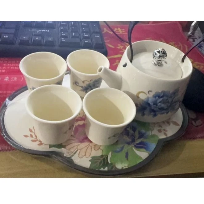 ZH2632-牡丹提梁一壶四杯+牡丹茶盘