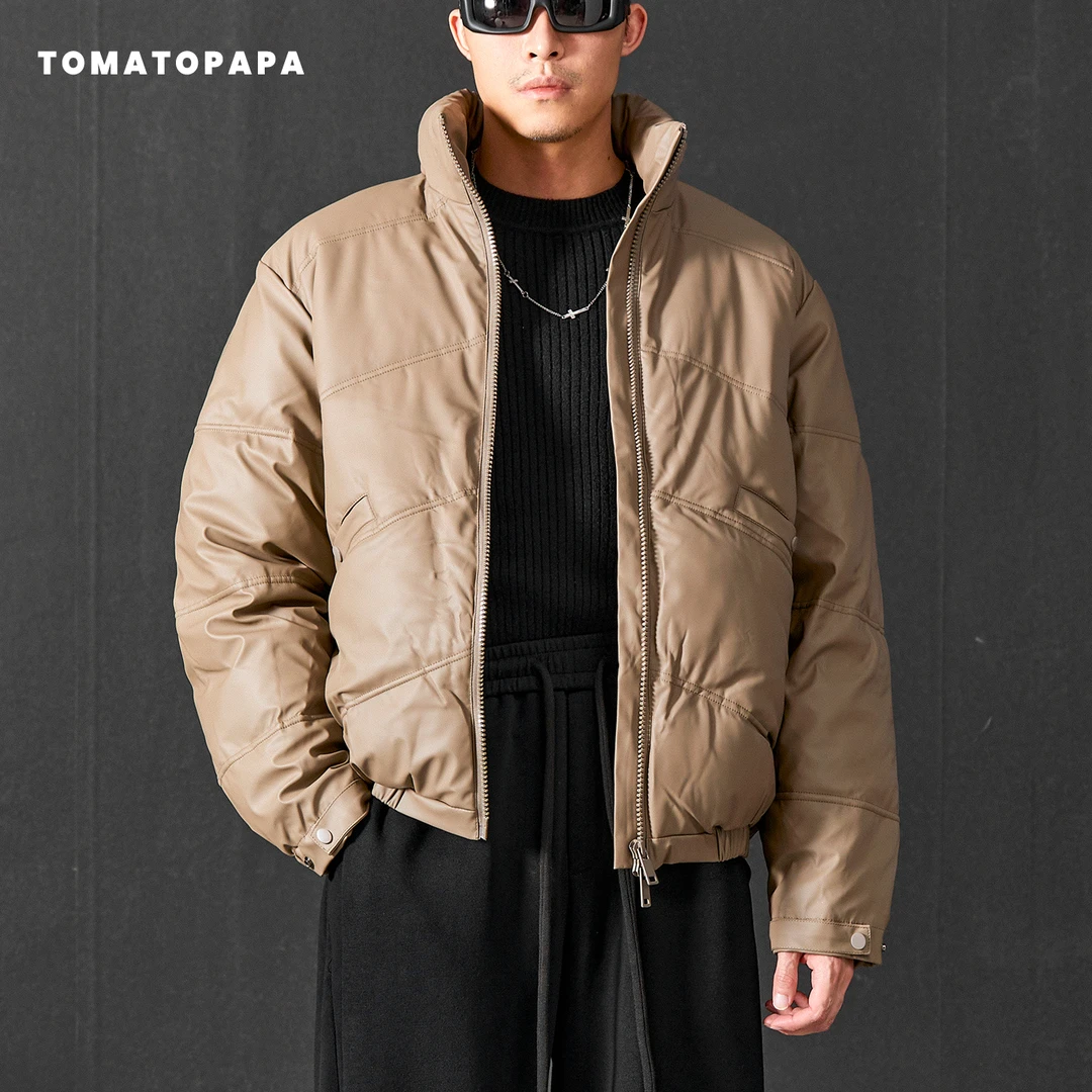 TOMATOPAPA美式复古立领PU面包服男短款宽松冬季加厚保暖潮牌外套