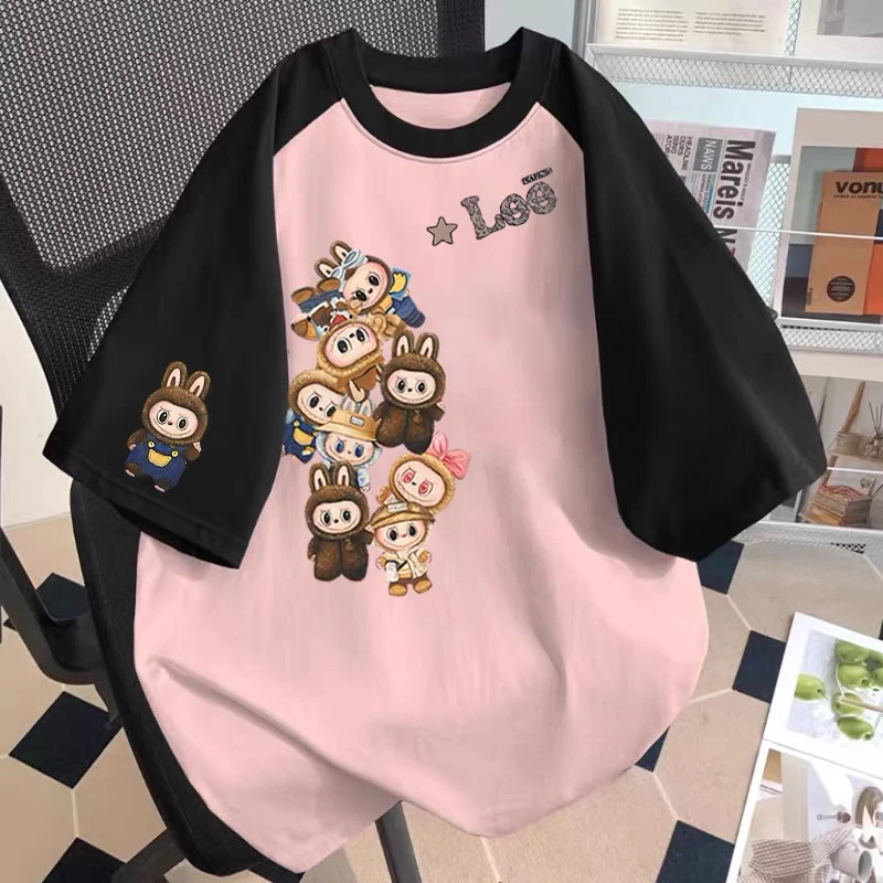 女童夏装纯棉卡通短袖T恤2025新款圆领撞色半袖小女孩休闲上衣ins