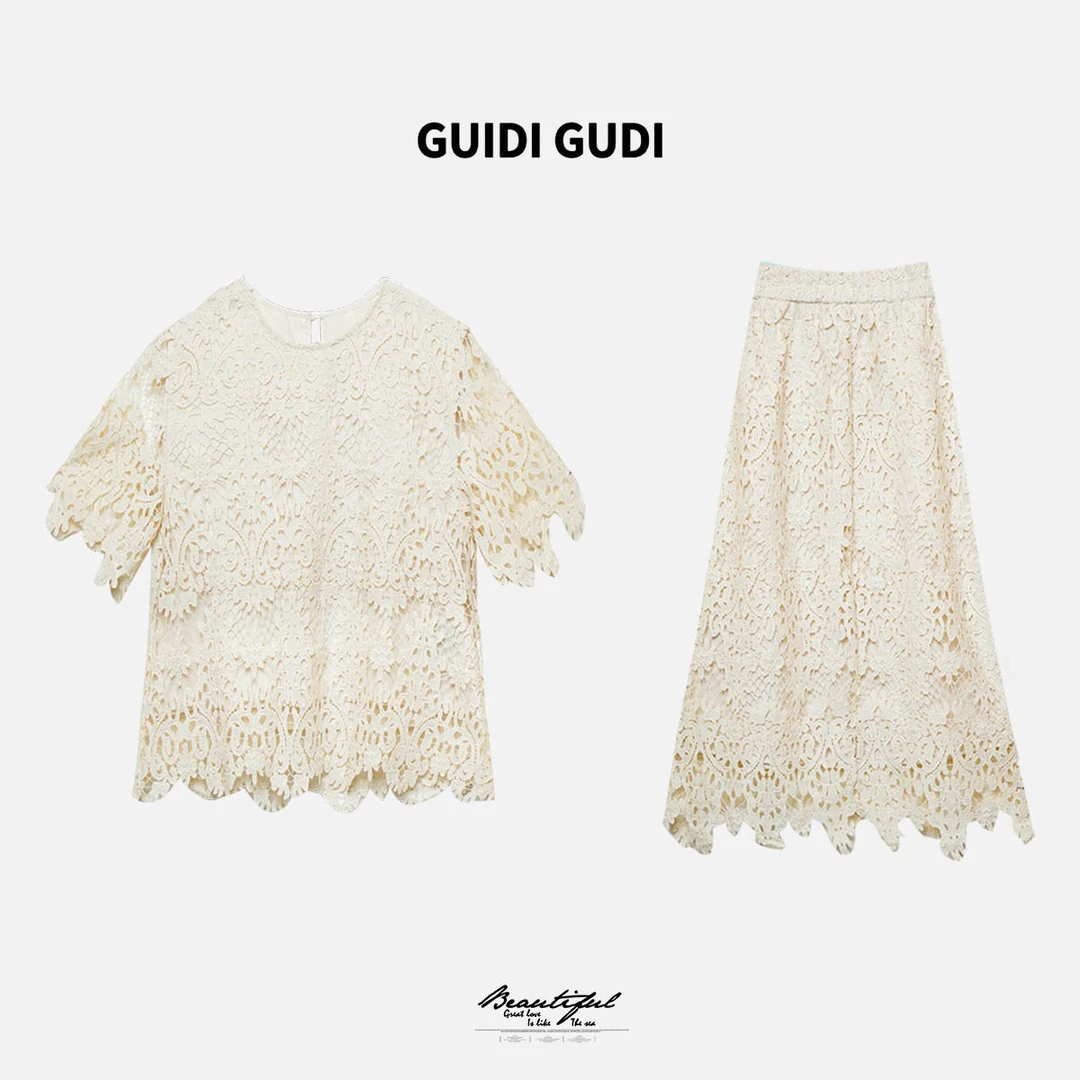 GUIDI GUDI【雪作衣】黄加蓝两件套T恤+半裙套装 D9520672H