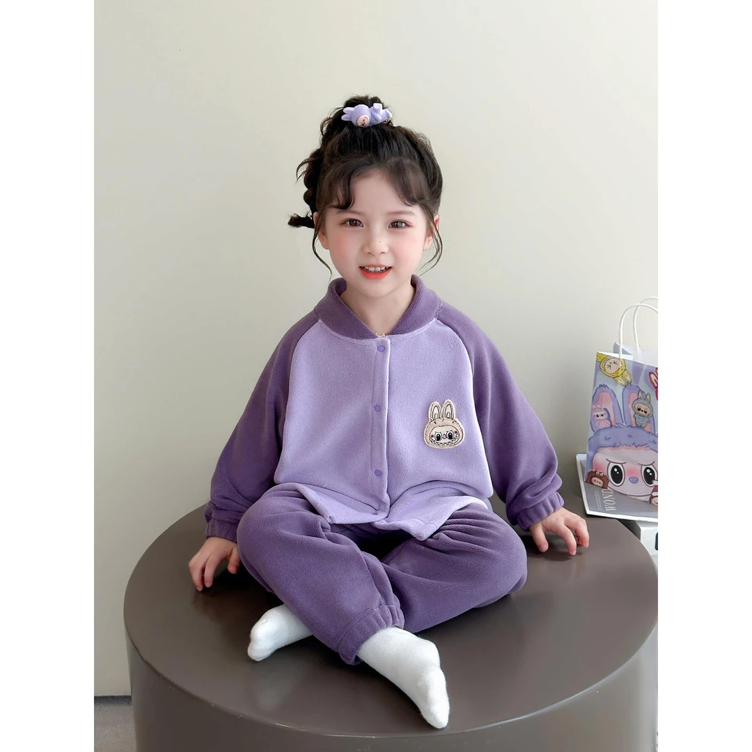 儿童保暖绒毛套装女童睡衣法兰绒秋冬季2025新款女孩宝宝奥粒绒开