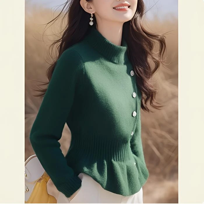 冬季欧货时尚洋气百搭独特超好看上衣洋气减龄高级感绿色针织衫女