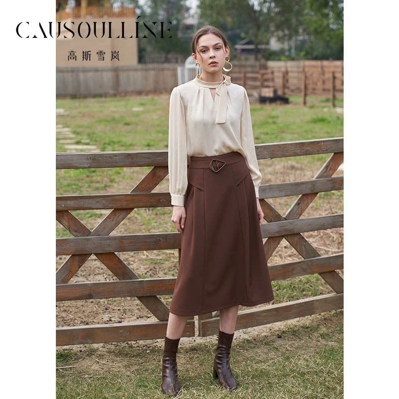 高斯雪岚【春装新品】时尚气质复古设计师衬衫领巾上衣24119151