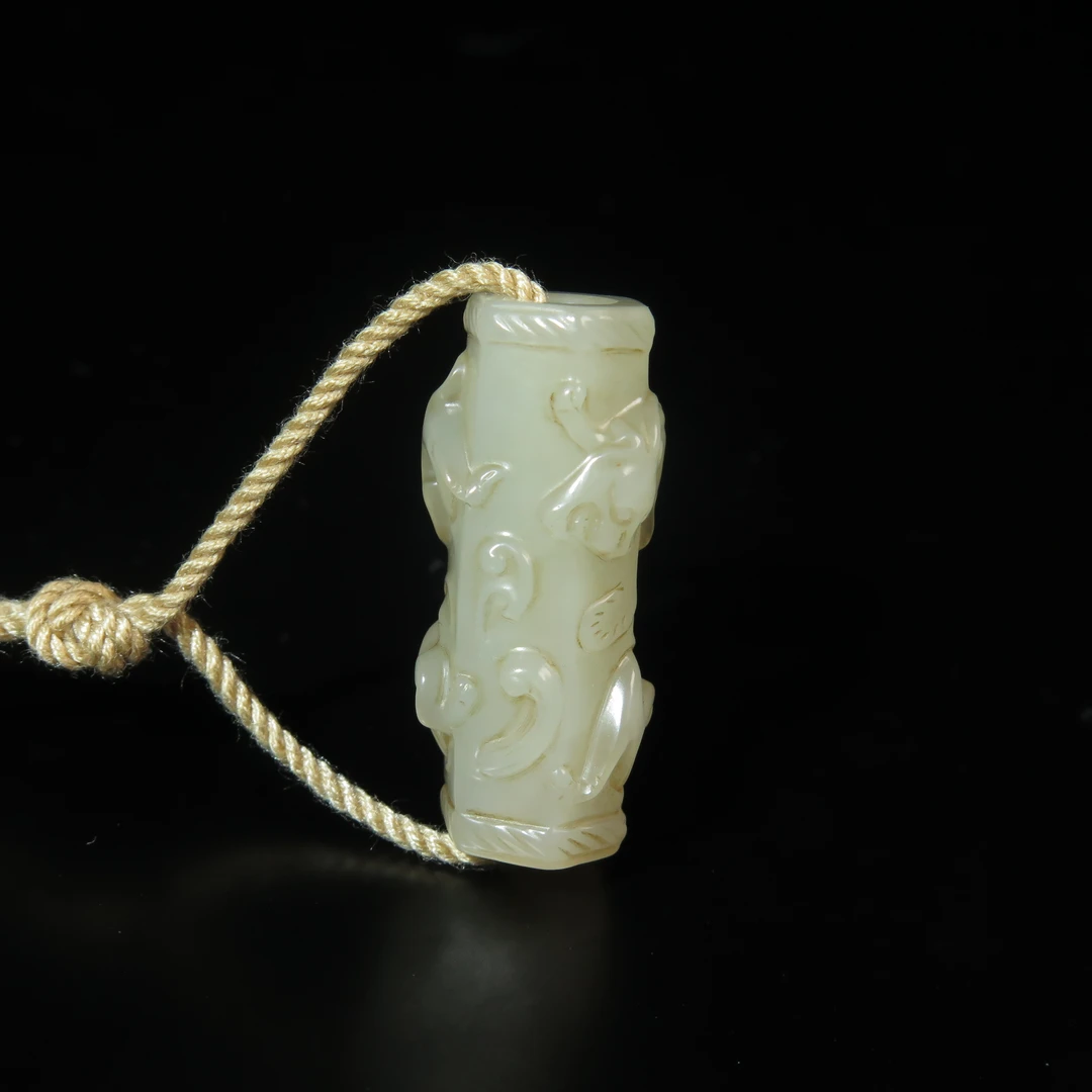 清代浮雕螭纹管珠/MZ102370/和田玉/民族文物