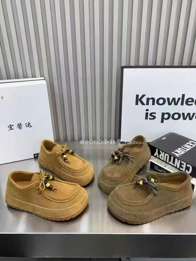 【大美家315】秋季女串珠系带厚底博肯鞋（55539）多