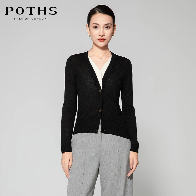 POTHS/铂玺专柜针织开衫外套女春V领羊毛内搭百搭针织衫83606026