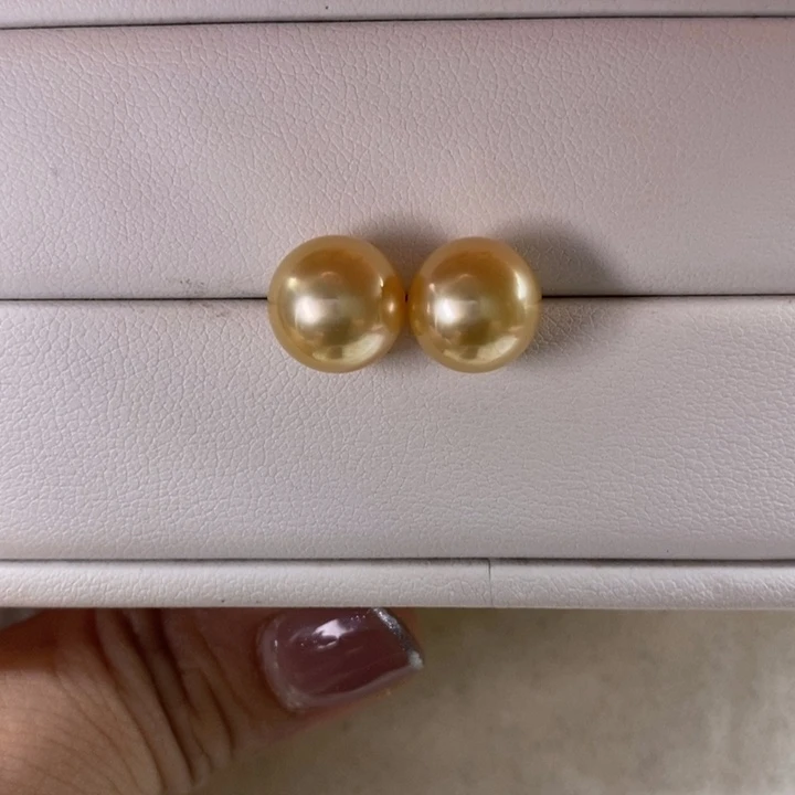 18K金镶嵌海水珍珠耳饰南洋金珠10-11mm