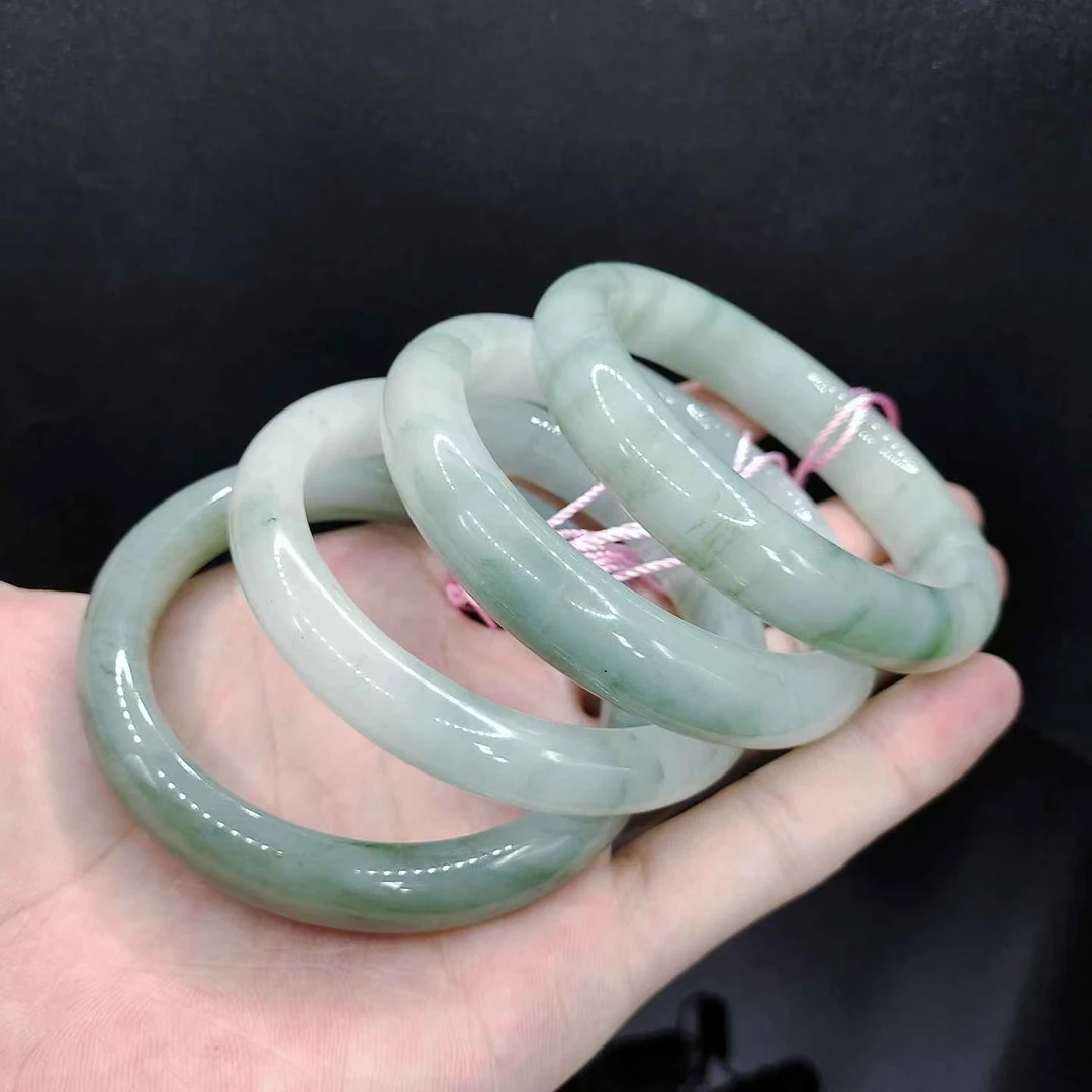 【老三珠宝】白冰玉冰花绿宽条手镯【多样性发其一】圈口52-64mm
