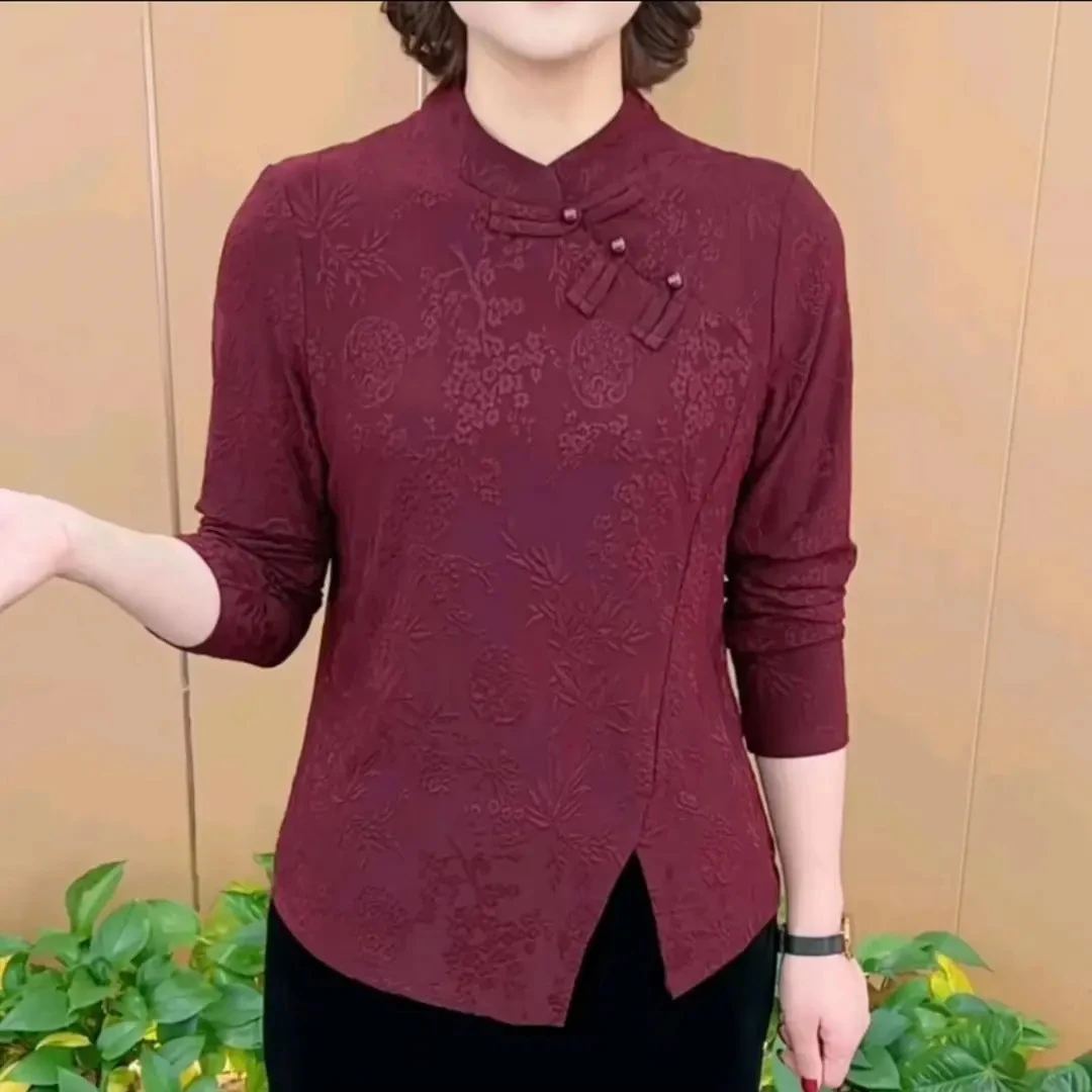 3611提花复古盘扣气质显瘦衫